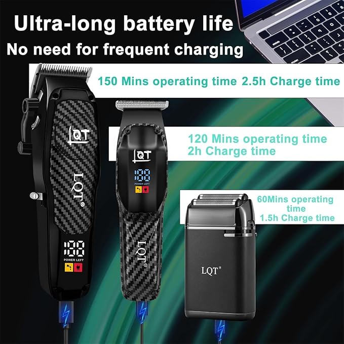 LQT® Professional Hair Clippers for Men - Cordless Barber Clipper Set for Hair, Beard Trimmer,Beard and Body Grooming, with Precision Blades - Hair Cutting Kit Gift for Father