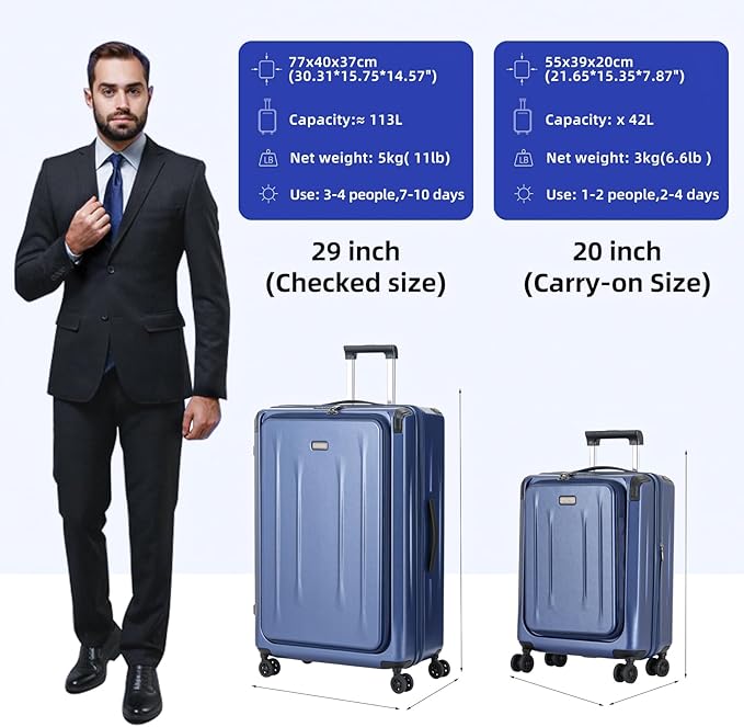 29 Inch Luggage, Top Opening Airline Approved ABS+PC Hard Shell Suitcases - Image 2