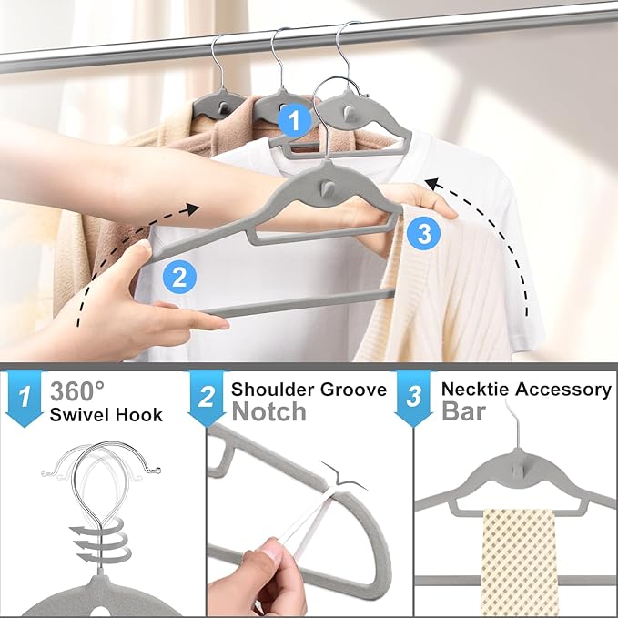 Velvet Felt Stackable Hangers 50 Pack, Non Slip, - Image 5