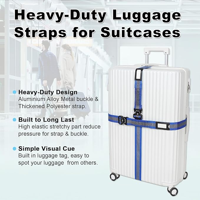 Vigorport Luggage Straps for Suitcases 2 Pack, Heavy Duty Metal Buckle Luggage - Image 6