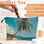 Cosmetic Bags Travel Makeup Toilet Case Waterproof Pouch for Women Girls 6.7X9.45inches - Tilted Coconut Tree on A Tropical Beach