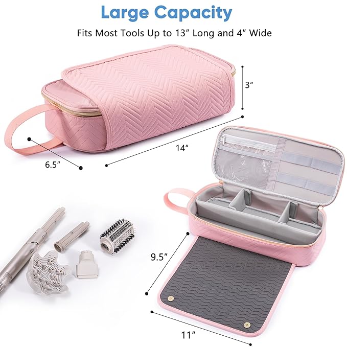 2IN1 Hair Tools Travel Bag with Heat Resistant Mat for Shark Flexstyle, Flat Irons, Straighteners, Curling Iron, Hair Dryer Case Compatible with Revlon One-Step Hair Dryer, Hair Essentials