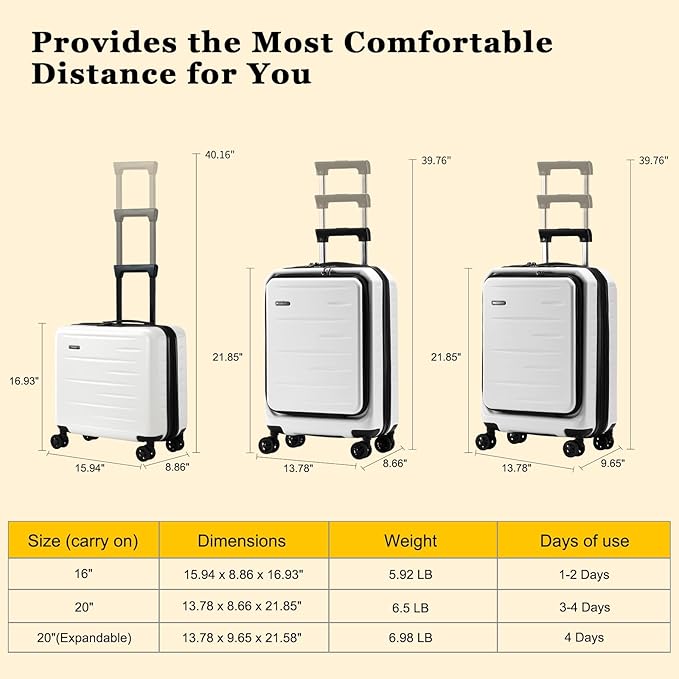 16 Inch Carry On Luggage Airline Approved, Expandable Lightweight ABS+PC Hard - Image 8