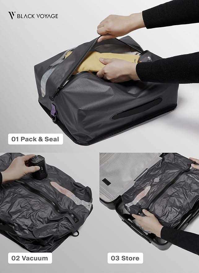 Black Voyage Reusable Vacuum Compression Travel Bag - Image 6