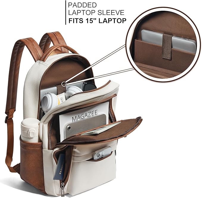 30L Business Laptop Backpack for Women Men, Travel Work Backpack Purse Faux - Image 2