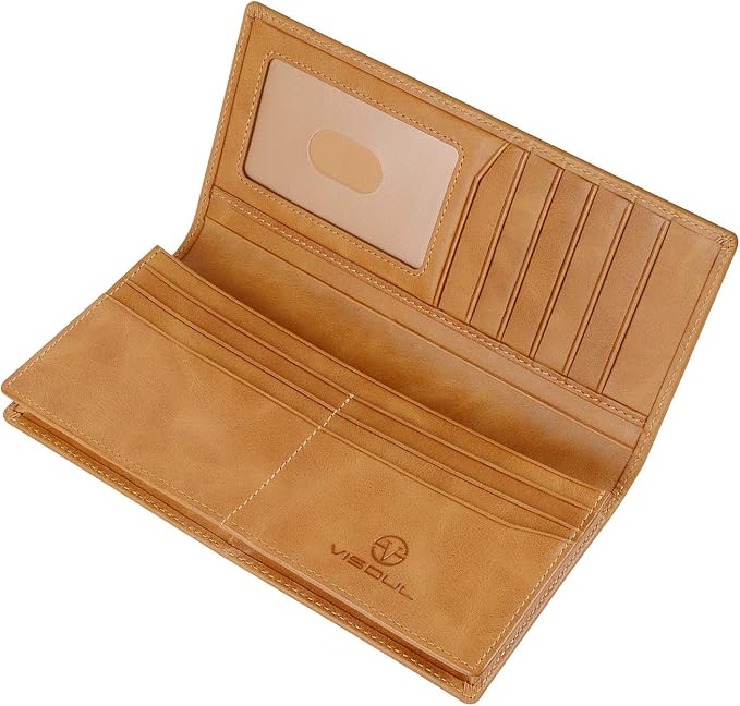 VISOUL Mens Leather Long Checkbook Bifold Wallets - Image 2
