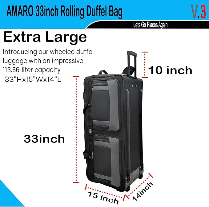 33" Rolling Duffle Bag with Wheels and Handle - Image 6