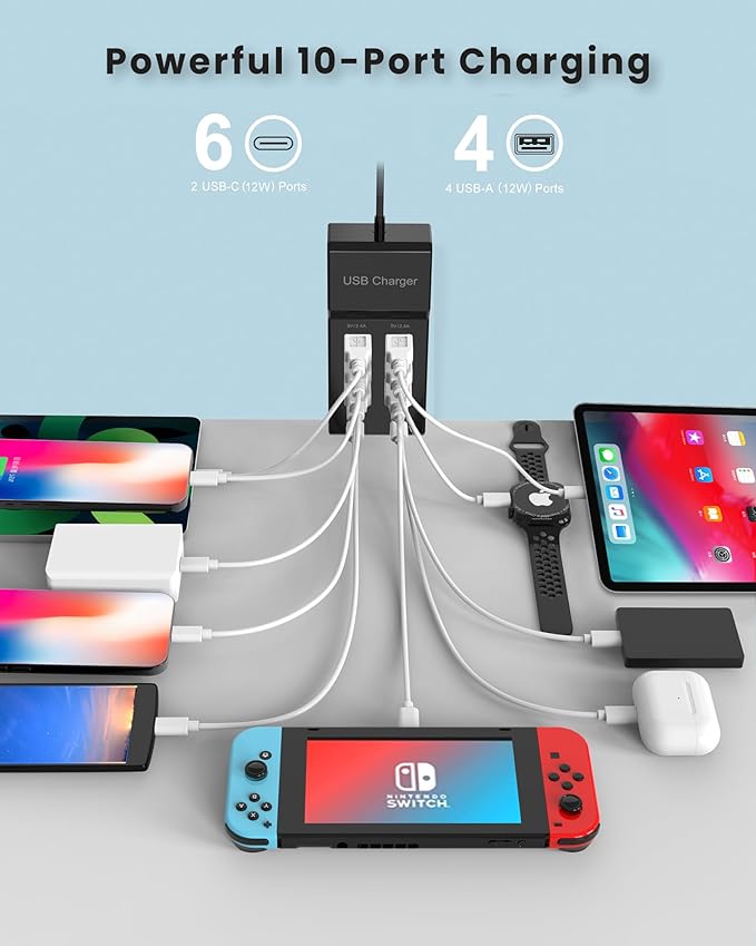 USB C Charger Block 10-Port USB-C Charging Station 6 USBC Ports & 4 USB-A Ports - Image 2
