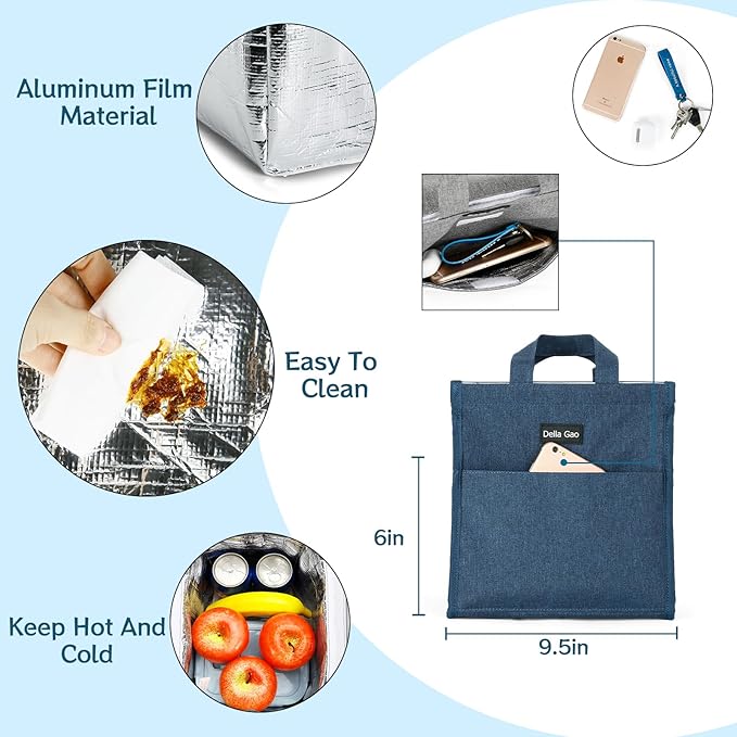 Della Gao Insulated Lunch Bag for Women Men, Waterproof Small Lunch Tote Lunch - Image 6