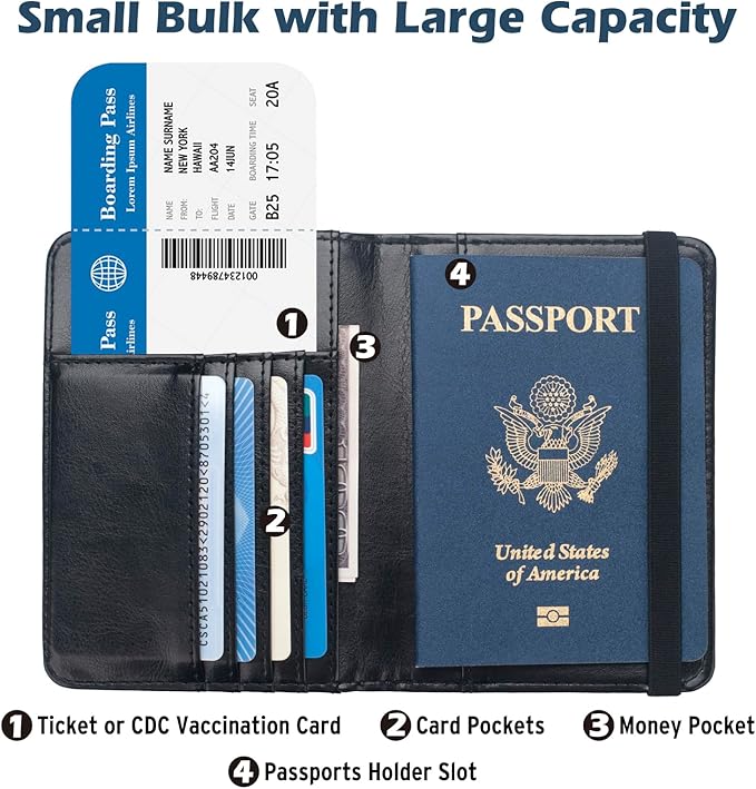Coowayze Passport Holder Cover for Women Men, Leather US Passport Wallet Case - Image 4