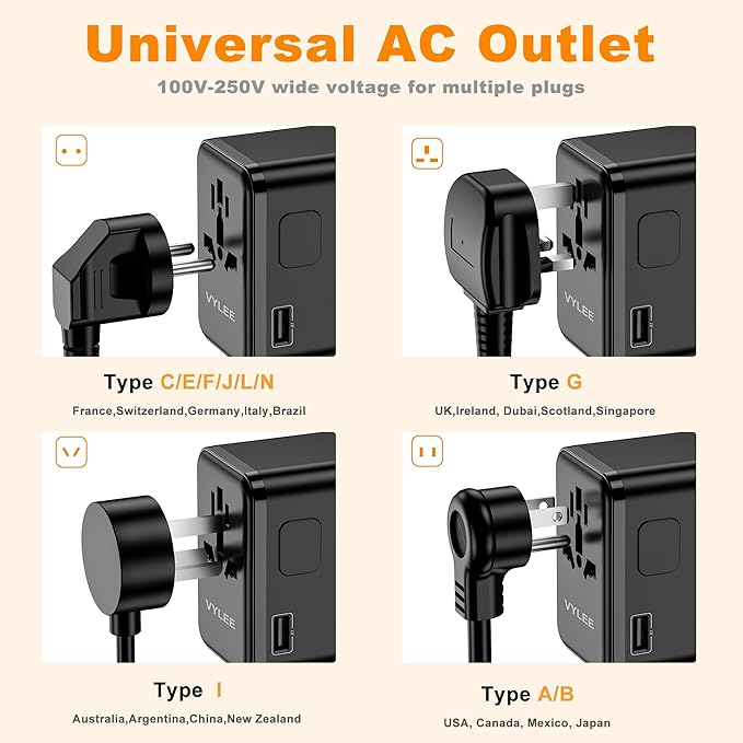 Universal Travel Adapter, VYLEE 70W International Plug Adapter - Image 7