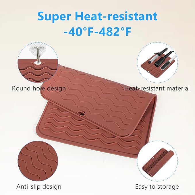 Quccefods Heat Resistant Mat Oversize Curling Iron Mat Silicone Hot Hair Tools Mat for Hair Straightener,Flat Irons,Hair Styling Tools Countertop protection Portable Travel Mat 14.2" x 11"