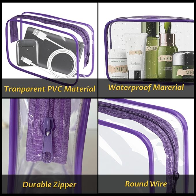 16 Pieces Clear Makeup Bag PVC Zippered Clear Toiletry Carry Pouch Portable - Image 5
