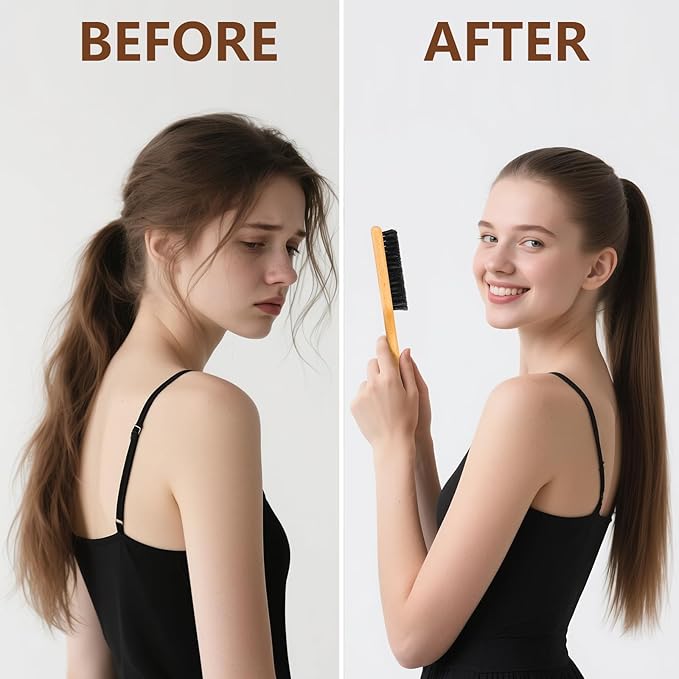 Boar Bristle Slick Back Hair Brush for Smooth Flyaways, Frizz, Sleek Ponytail, Buns and Edge Baby Hair, Teasing | Gel Comb Styling Accessories for Girls, Kids and Women