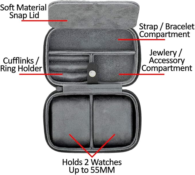 ROTHWELL Gift Box with 6 Slots Leather Watch Box and 2 Watches Travel Case - Image 6