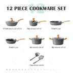 MAISON ARTS Pots and Pans Set Non Stick, 12 Piece Grey Granite Kitchen Cookware - Image 2