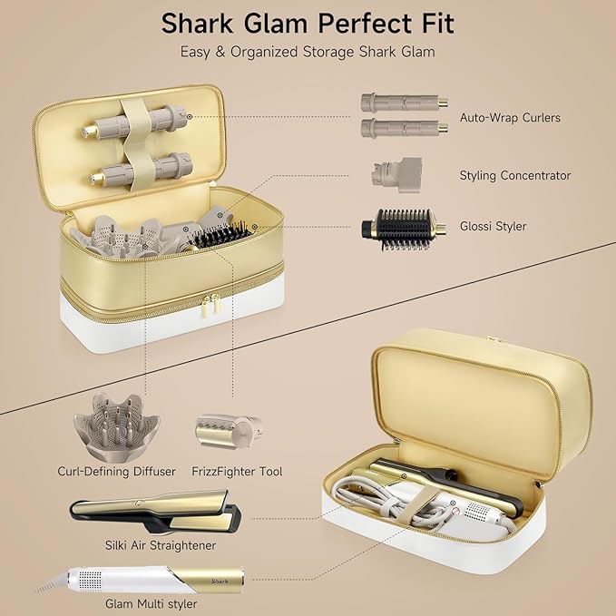 Travel Hair Dryer Case for Shark Glam, Portable Hair Tools Bag for Shark FlexFusion, Double-Layer Storage Carrying Case for Shark FlexStyle Blow Dryer, Silki Straightener & Glossi Attachments Holder