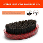 Curved Wave Brush for Men 360, Medium Hard Palm Hair Brushes with Boar Bristles for Black Hair Wavers to Creating 360 Waves (Red)