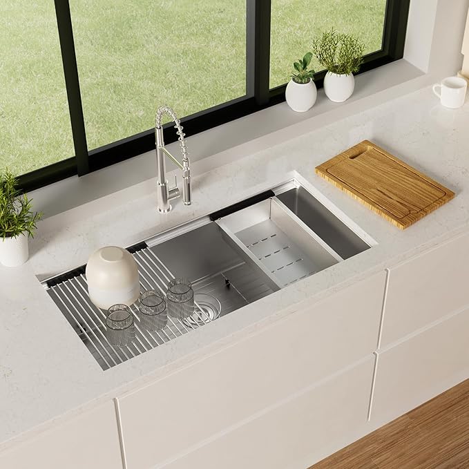 36 Inch Workstation Kitchen Sink, TECASA Undermount Deep Single Bowl, 16 Gauge - Image 7