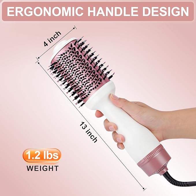 Blow Dryer Brush Hair Dryer Brush in One, 4-in-1 Styler Volumizer with Oval Titanium Barrel, Hot Air Ionic Straightener for Smooth Frizz-Free Volume