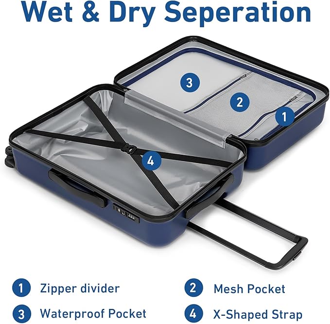 KYME Suitcase Hardshell With Double Spinner Wheels, PC+ABS TSA Lock Travel - Image 4