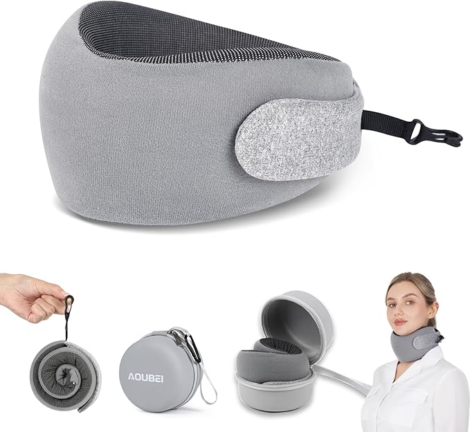 Compact Travel Pillow with Adjustable Straps & Washable Cover, Portable Neck by AOUBEI