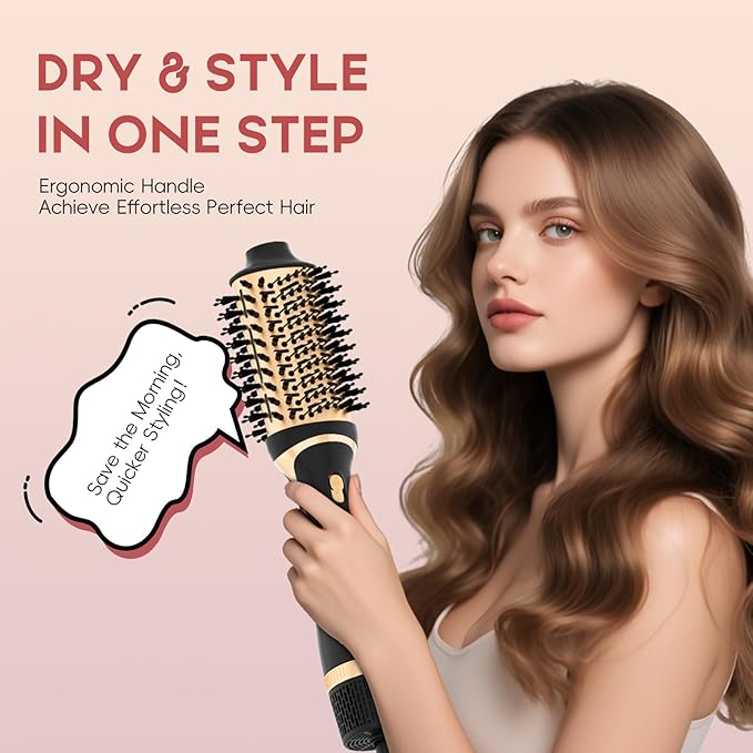 Hair Dryer Brush Set, Multifunctional Hot Air Brush for Salon Blowouts, Negative Ion Technology & Quick Drying, Shiny and Less Frizz, Black Gold
