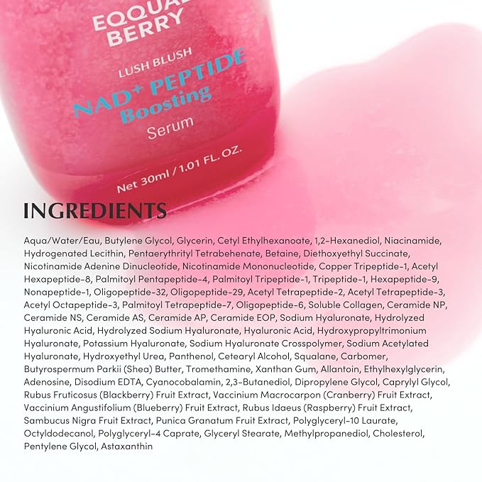EQQUALBERRY NAD+ Peptide Boosting Smoothie Serum – Anti-Aging Korean Skin Care | Firming Serum with 5 Ceramides & Vegan Collagen for Wrinkles & Radiant Glow(1.01oz/30ml)