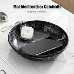2025 Improved Design Round Marbled Leather Valet Tray Organizer Set of 2 - Image 9