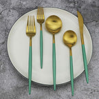 Green Handle Matte Gold Silverware, Gugrida 5-Piece 18/10 Stainless Steel - Image 7
