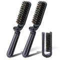 2 Pcs Travel Folding Boar Bristles Hair Brush, Collapsable Pocket Anti-Static Range Mini Beard and Hair Styling Tool for Women and Men (Black)