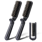 2 Pcs Travel Folding Boar Bristles Hair Brush, Collapsable Pocket Anti-Static Range Mini Beard and Hair Styling Tool for Women and Men (Black)