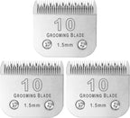 3 Pcs Size 10# Detachable Dog Grooming Blades, Compatible with Andis, Oster A5, Wahl KM10 Series Clippers, Cut Length 1.5mm, Silver (10# 1.5mm, 3 Packs)