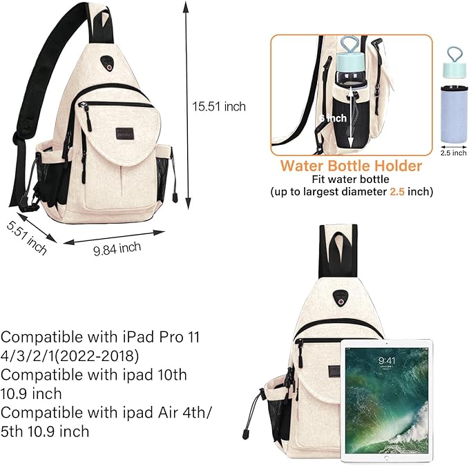 MOSISO Sling Backpack, Canvas Crossbody Hiking Daypack Bag - Image 2