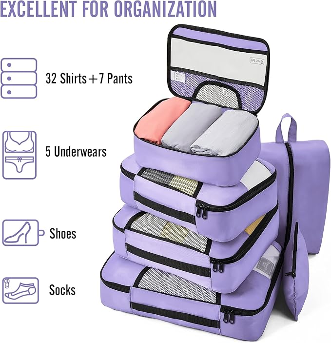 Veken 8 Set Packing Cubes for Travel Essentials, Suitcase Organizer Bags in 4 - Image 5