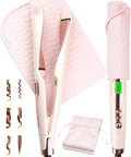 ANGENIL Pro Twist Flat Iron Hair Straightener, 2 in 1 Straightener and Curling Iron for Women, Round Pink Dual Voltage Hair Straightener with Silicone Heat Resistant Mat, 30s Fast Heating, LCD Display
