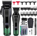 Hatteker Hair Clippers for Men Professional,Clippers and Trimmers Set T-Blade Barber Clippers Set Cordless Clippers Grooming Kit Rechargeable Beard Trimmers Type C Barbers Haircut Kit Green