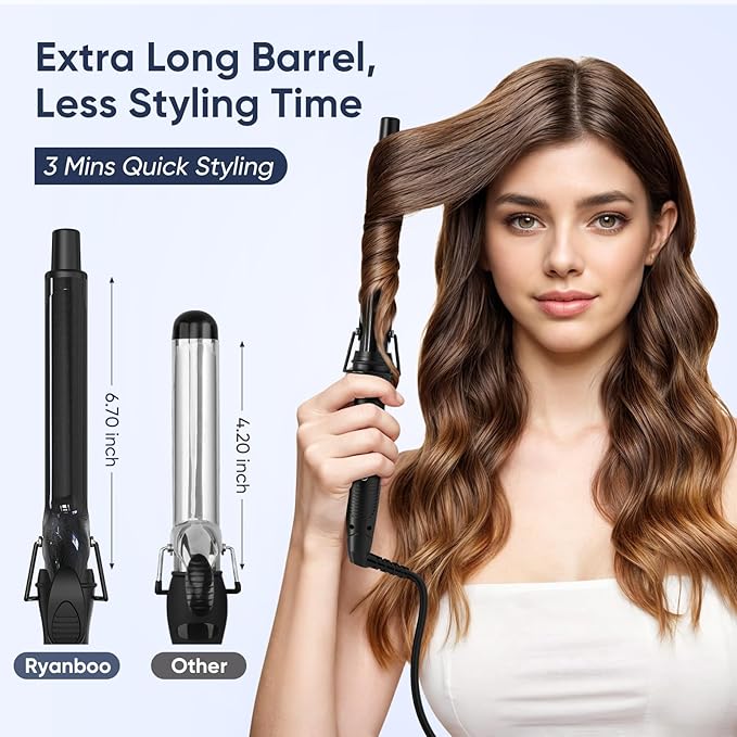 1 Inch Curling Iron, 5 Temperature Settings, Professional Spring Hair Iron for All Hair Types, Max 430℉ with Heat Resistant Mat (1 Inch Black)