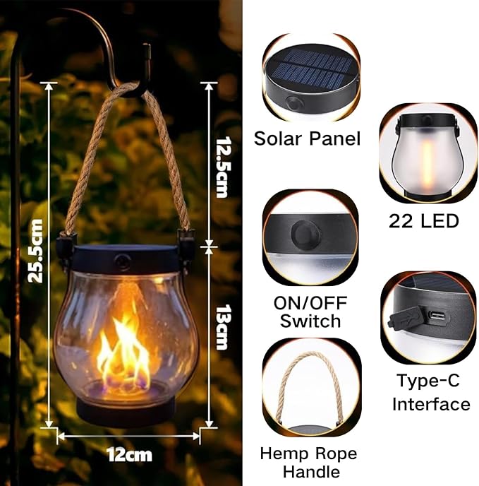 Solar Lantern Outdoor Lights, Flickering LED - Image 3