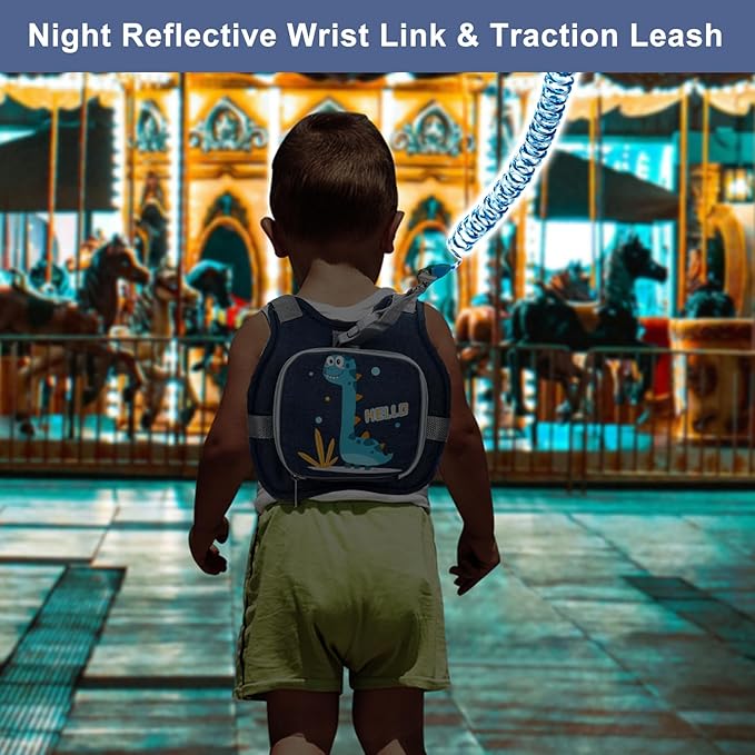 Accmor Toddler Harness Leash+ Reflective Anti Lost Wrist Link, Cute Dinosaur - Image 8