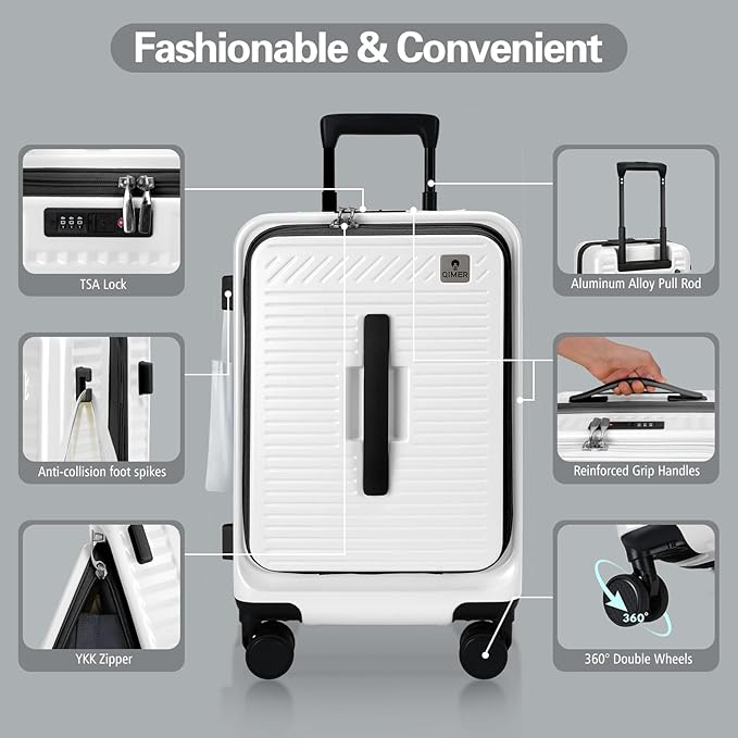 20 Inch Luggage with Spinner Wheels, Expandable Front Opening Suitcase 100% PC - Image 5