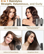7MAGIC 6 in 1 Multi Hair Styler Dryer Brush, 110,000 RPM High-Speed, Negative Ionic, Fast Drying for Professional Blow Dry, Curling, Volumizing, Straightening and Styling, Silver