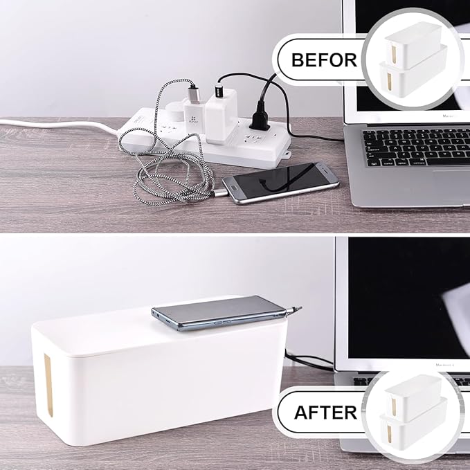 Cable Management Box, 2 Pack Large & Medium Cable Organizer Box - Image 6