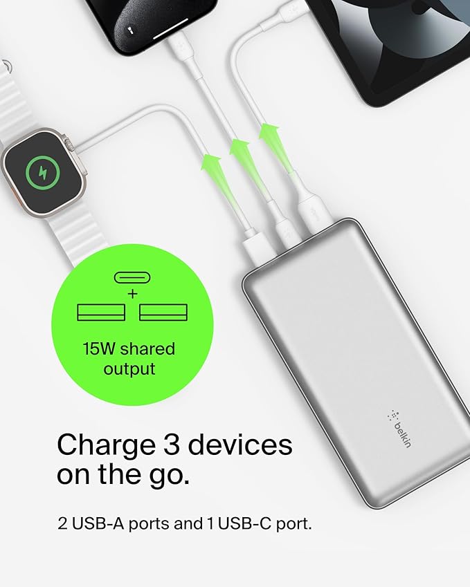 Belkin Portable Charger, USB-C Power Bank 20000 mAh w/ 1xUSB-C Port & 2xUSB-A - Image 5