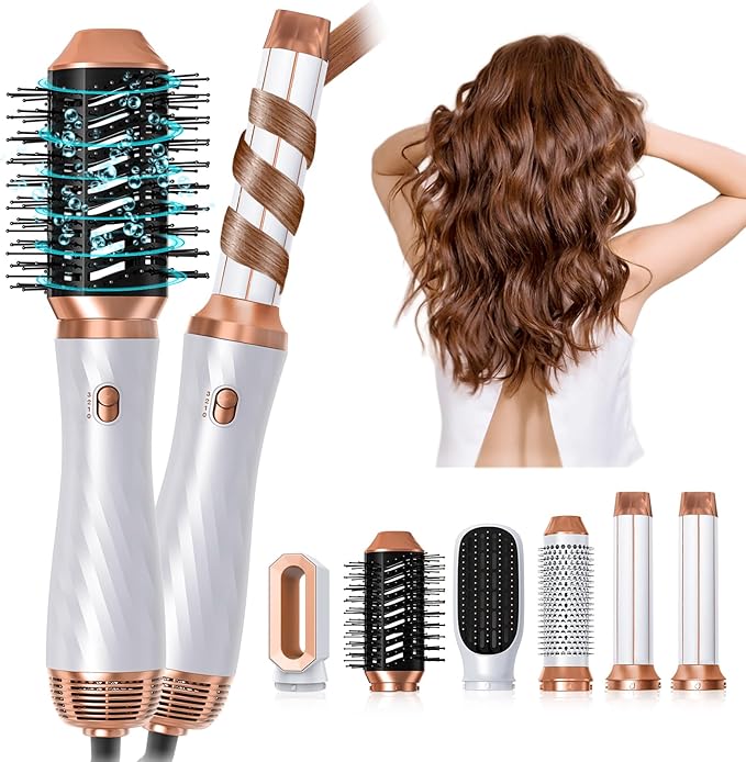 6 in 1 Hair Dryer Brush, Upgrade Detachable Blow Dryer Brush Air Styler Wrap Air Curler, Curly Twist Hot Curling Iron, Negative Ion Blow Dryer Hot Styler, Travel Hair Styling Tool