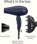 INFINITI PRO CONAIR Hair Dryer with Innovative Diffuser, Enhances Curls and Waves While Reducing Frizz, Dark Blue