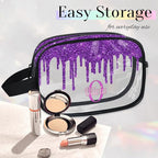 Personalized Transparent Makeup Bag with Name, Travel Clear Cosmetic Bag for Women, Friends, Mother's Day, Bridesmaid, Bride, Wedding, Graduation, Deep Purple Sequins Fluid Shape