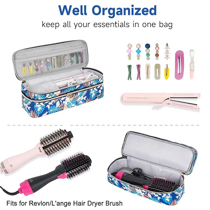 Double-Layer Travel Carrying Case Bag Comapatible with Revlon One-Step Hair Dryer Brush/Volumizer/Styler/Hot Tools/Shark FlexStyle/Dyson Airwrap Styler and Attachment,Colorful(Bag Only)