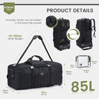 KSIBNW Rolling Duffel Bag with Wheels and Handle, 4 In 1 Tactical 86L Military - Image 5