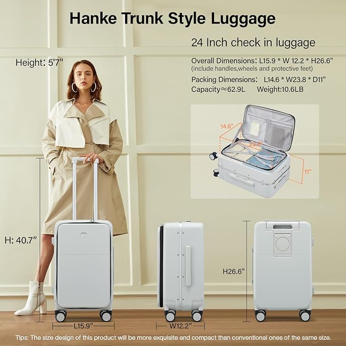 Hanke 24 Inch Luggage with Cup Holder and Charge, Top Opening Hard Shell - Image 2